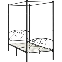 Kinderbedden-vidaXL - Hemelbed met hoofdbord - Zwart - Metaal - 90x200 cm