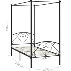 Kinderbedden-vidaXL - Hemelbed met hoofdbord - Zwart - Metaal - 90x200 cm