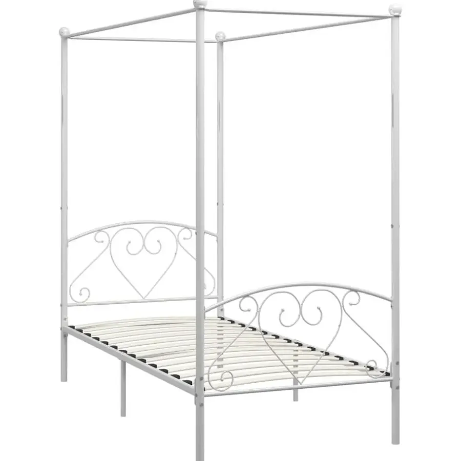 Kinderbedden-vidaXL - Hemelbed met hoofdbord - Wit - Metaal - 100x200 cm