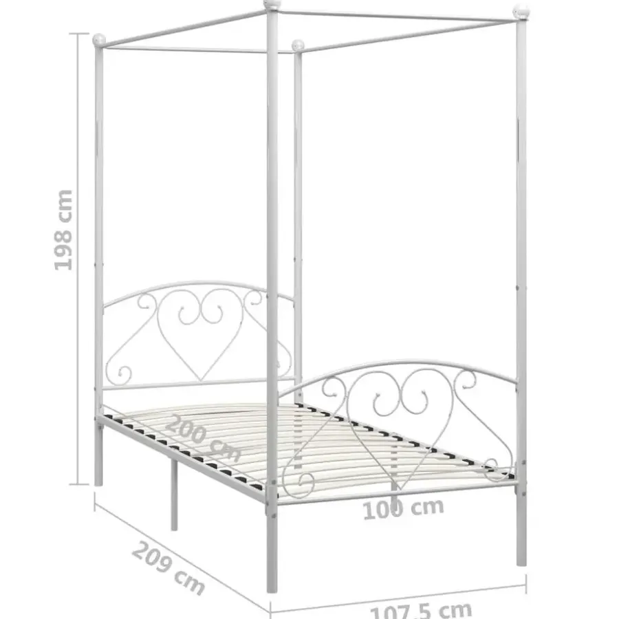 Kinderbedden-vidaXL - Hemelbed met hoofdbord - Wit - Metaal - 100x200 cm