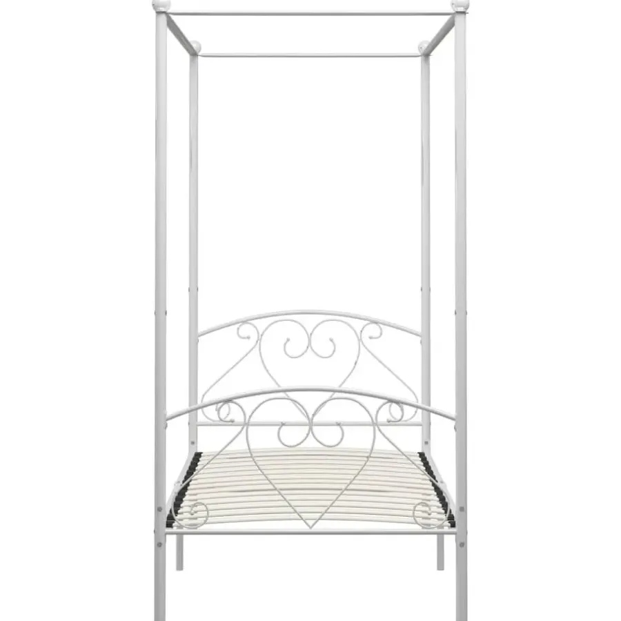 Kinderbedden-vidaXL - Hemelbed met hoofdbord - Wit - Metaal - 100x200 cm