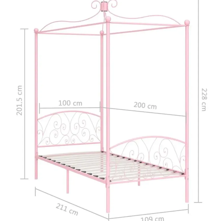 Kinderbedden-vidaXL - Hemelbed met verfijnd ontwerp - Roze - Metaal - 100x200 cm
