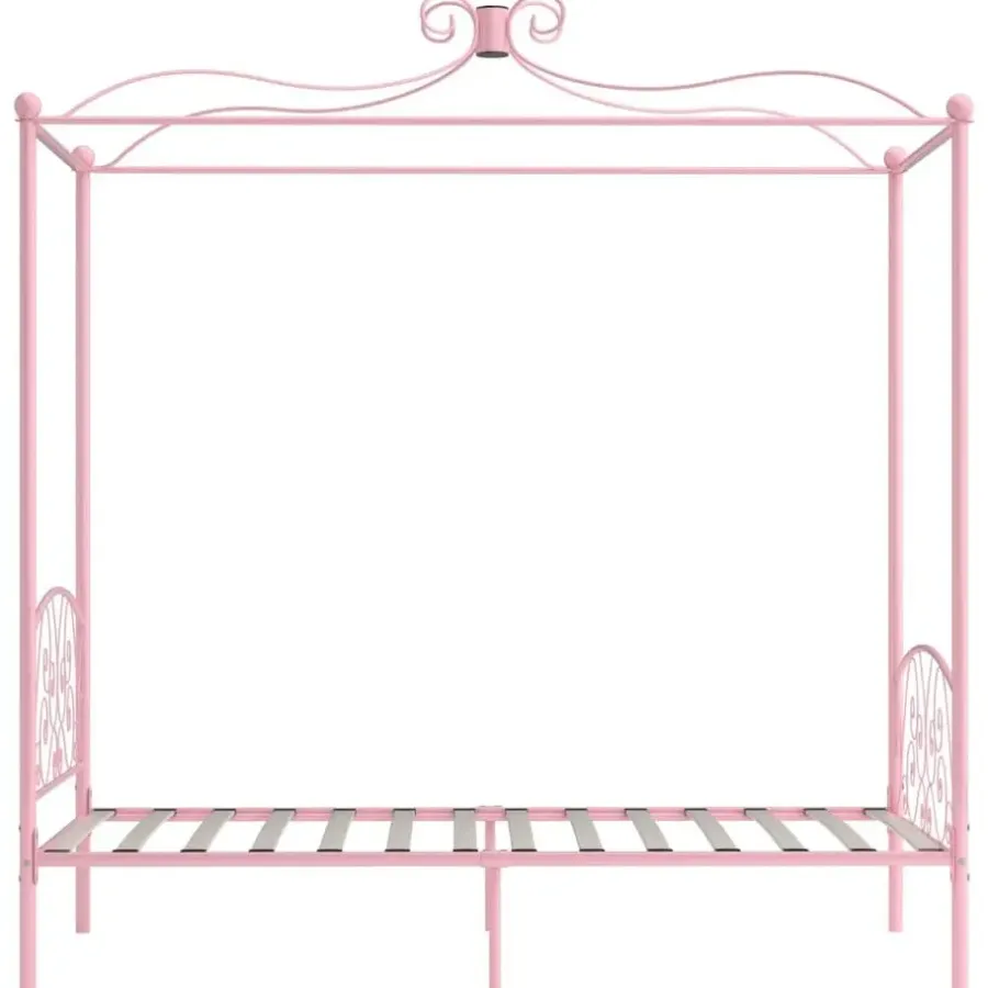 Kinderbedden-vidaXL - Hemelbed met verfijnd ontwerp - Roze - Metaal - 100x200 cm