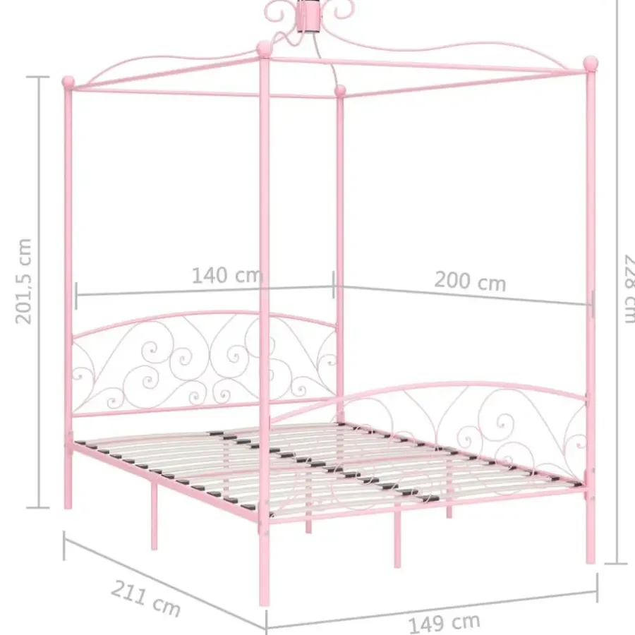 vidaXL - Hemelbed met verfijnd ontwerp - Roze - Metaal - 140x200 cm