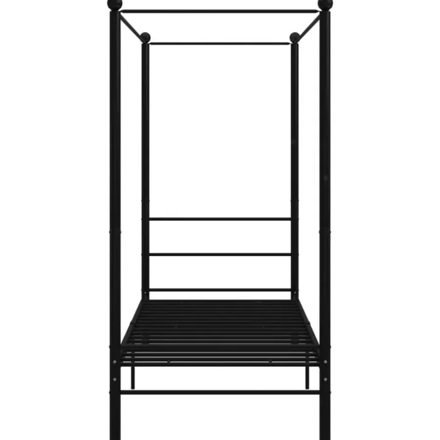 1-Persoons Bedden-vidaXL - Hemelbedframe met latten - Zwart - Metaal - 100x200 cm