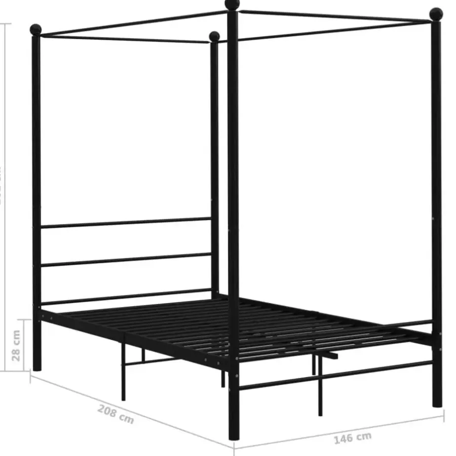 Kinderbedden-vidaXL - Hemelbedframe met latten - Zwart - Metaal - 140x200 cm