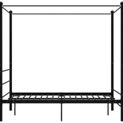 Kinderbedden-vidaXL - Hemelbedframe met latten - Zwart - Metaal - 140x200 cm
