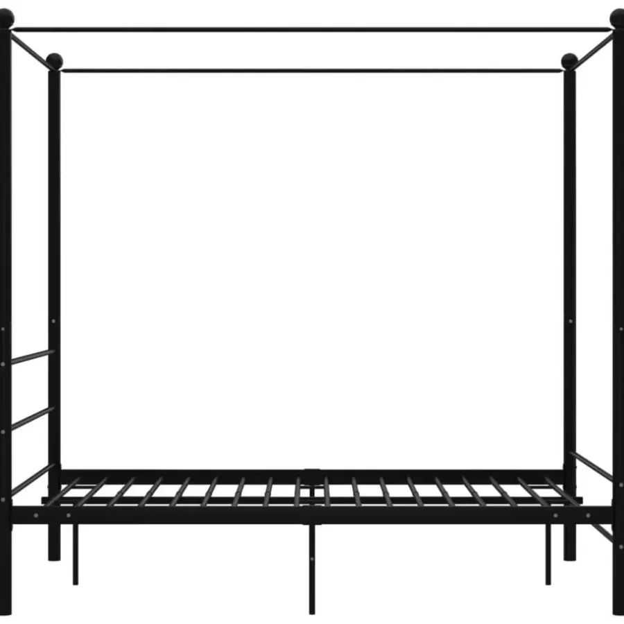 Kinderbedden-vidaXL - Hemelbedframe met latten - Zwart - Metaal - 140x200 cm