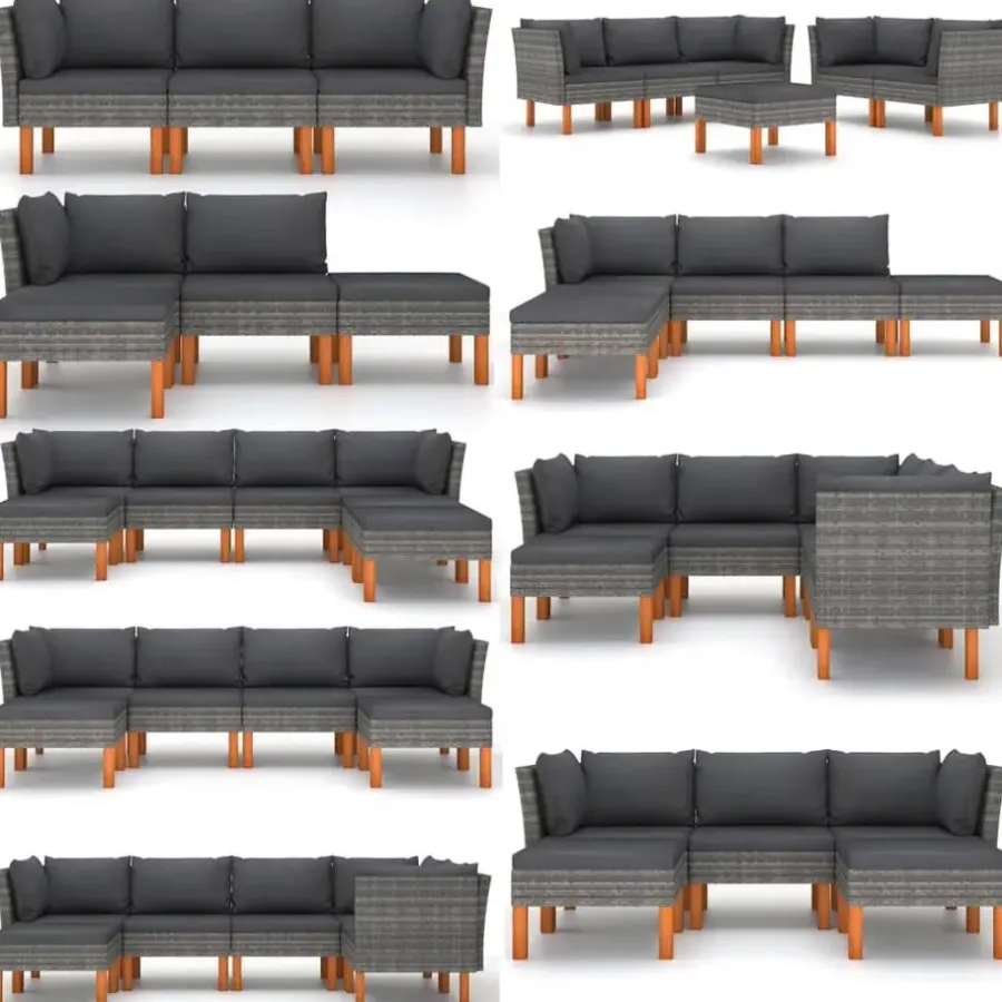 vidaXL - Hoekbank - Grijs - Poly rattan en massief eucalyptushout