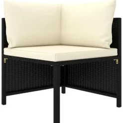 Loungeset Elementen-vidaXL - Hoekbank sectioneel - Zwart - Poly rattan - Met kussens