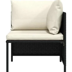 Loungeset Elementen-vidaXL - Hoekbank sectioneel - Zwart - Poly rattan - Met kussens