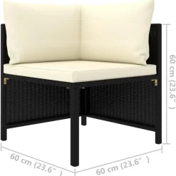 Loungeset Elementen-vidaXL - Hoekbank sectioneel - Zwart - Poly rattan - Met kussens