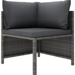 Loungeset Elementen-vidaXL - Hoekbank sectioneel - Grijs - Poly rattan - Met kussens