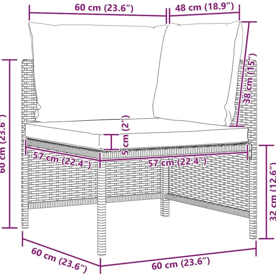 Loungeset Elementen-vidaXL - Hoekbank sectioneel - Grijs - Poly rattan - Met kussens