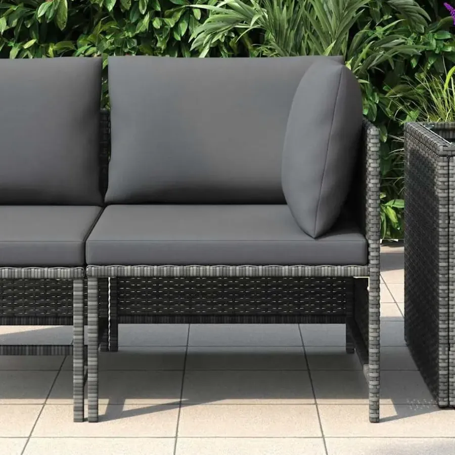 Loungeset Elementen-vidaXL - Hoekbank sectioneel - Grijs - Poly rattan - Met kussens