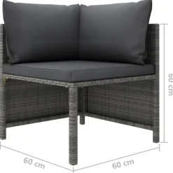 Loungeset Elementen-vidaXL - Hoekbank sectioneel - Grijs - Poly rattan - Met kussens