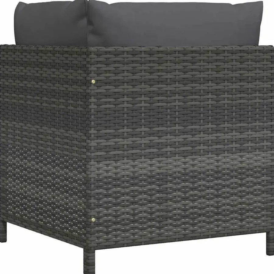 Loungeset Elementen-vidaXL - Hoekbank sectioneel - Grijs - Poly rattan - Met kussens
