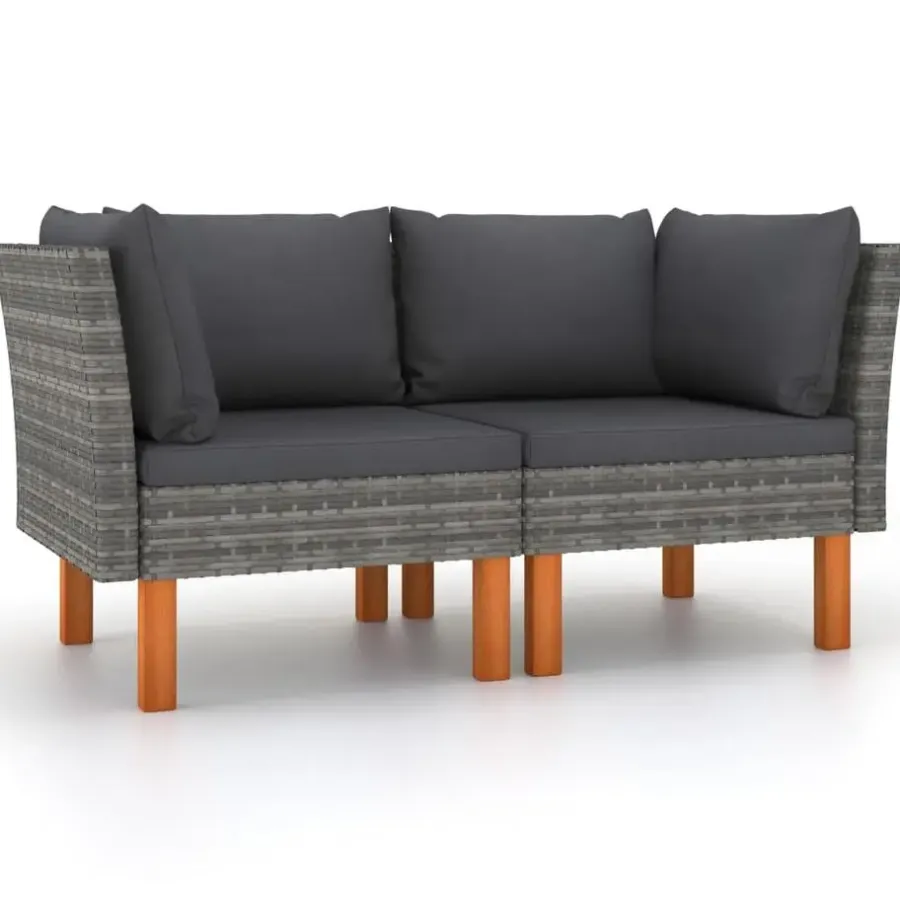 Tuinbanken-vidaXL - Hoekbanken - Grijs - Poly rattan - 2 stuks