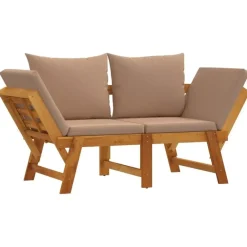 Loungebanken-vidaXL - 2-in-1 Loungebank met taupe kussens - Massief acaciahout - 205x74x66 cm