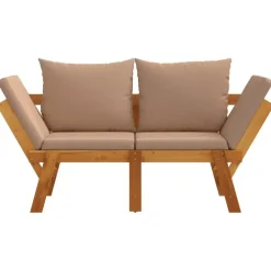 Loungebanken-vidaXL - 2-in-1 Loungebank met taupe kussens - Massief acaciahout - 205x74x66 cm