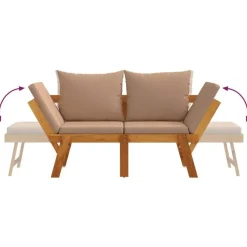 Loungebanken-vidaXL - 2-in-1 Loungebank met taupe kussens - Massief acaciahout - 205x74x66 cm