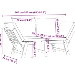 Loungebanken-vidaXL - 2-in-1 Loungebank met taupe kussens - Massief acaciahout - 205x74x66 cm