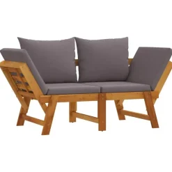 Loungebanken-vidaXL - 2-in-1 Loungebank met donkergrijs kussens - Acaciahout - 205x74x66 cm