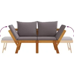 Loungebanken-vidaXL - 2-in-1 Loungebank met donkergrijs kussens - Acaciahout - 205x74x66 cm