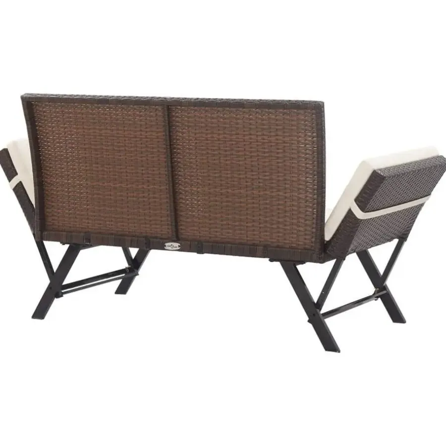 vidaXL - 2-in-1 Tuinbankje met kussens - Bruin - Poly rattan - 176x70x80 cm