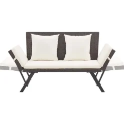 vidaXL - 2-in-1 Tuinbankje met kussens - Bruin - Poly rattan - 176x70x80 cm