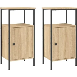 Nachtkastjes|Nachtkastjes-vidaXL - Industrieel Nachtkastjes met deur - Sonoma eiken - 41x31x80 cm - 2 st