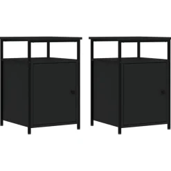 Nachtkastjes|Nachtkastjes-vidaXL - Industrieel Nachtkastjes met deur - Zwart - 40x42x60 cm - Set van 2