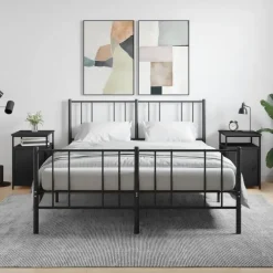 Nachtkastjes|Nachtkastjes-vidaXL - Industrieel Nachtkastjes met deur - Zwart - 40x42x60 cm - Set van 2