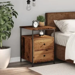 Nachtkastjes|Nachtkastjes-vidaXL - Industrieel Nachtkastjes met 2 lades - Oud hout - 44x45x60 cm - 2 st