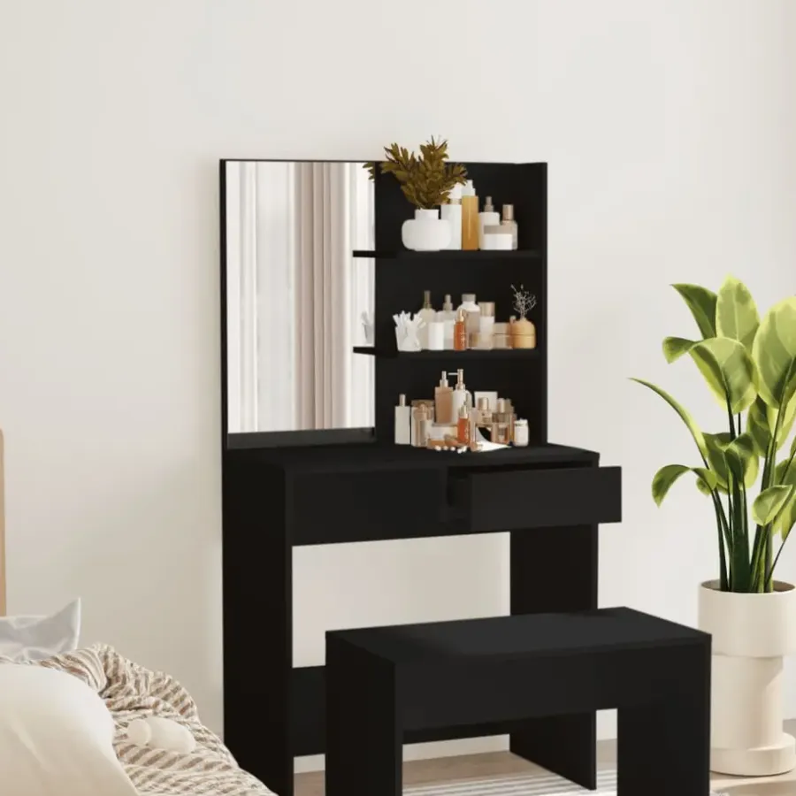 Kaptafels-vidaXL - Kaptafel - Zwart - Bewerkt hout