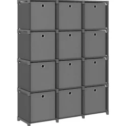 Wandkasten-vidaXL - Kast met 12 vakken en grijs stof boxen - Grijs - 103x30x141 cm