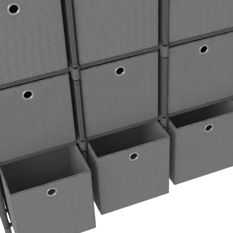 Wandkasten-vidaXL - Kast met 12 vakken en grijs stof boxen - Grijs - 103x30x141 cm