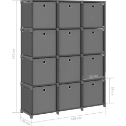 Wandkasten-vidaXL - Kast met 12 vakken en grijs stof boxen - Grijs - 103x30x141 cm
