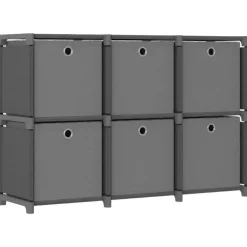 Wandkasten-vidaXL - Kast met 6 vakken en grijs stof boxen - Grijs - 103x30x72.5 cm