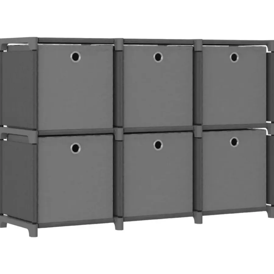 Wandkasten-vidaXL - Kast met 6 vakken en grijs stof boxen - Grijs - 103x30x72.5 cm