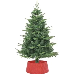 Kerstdecoratie-vidaXL - Kerstboomrok met geweven look Ø56x23 cm - Rood - Polypropeen