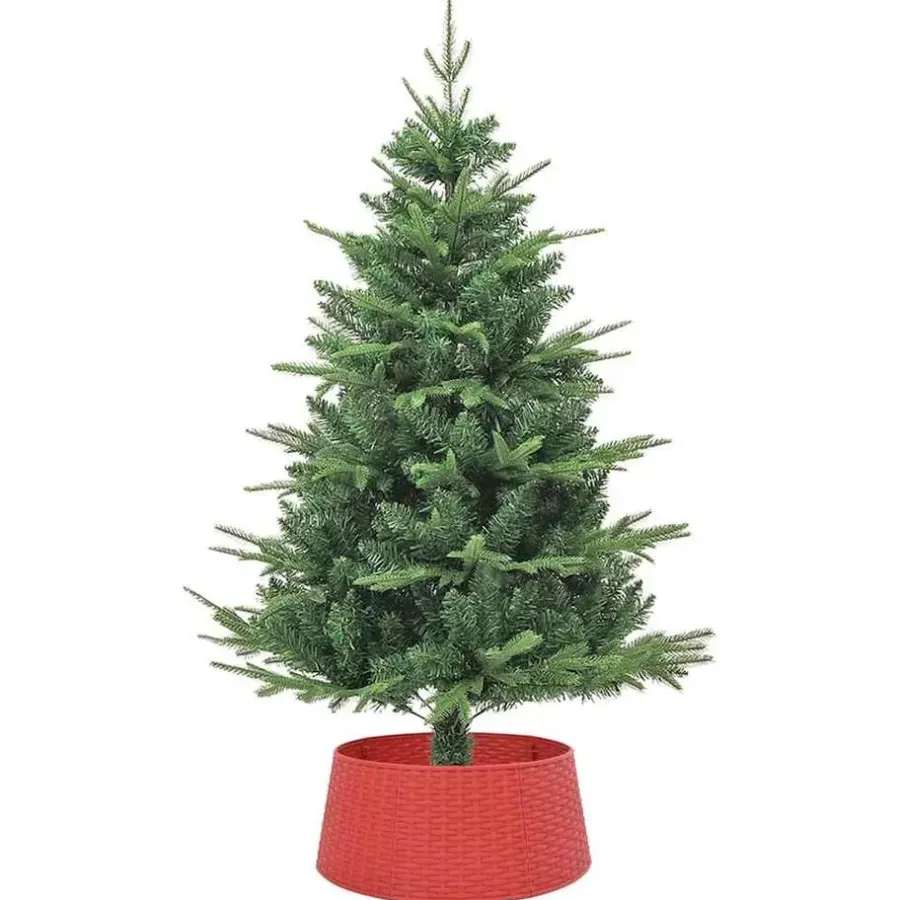 Kerstdecoratie-vidaXL - Kerstboomrok met geweven look Ø56x23 cm - Rood - Polypropeen