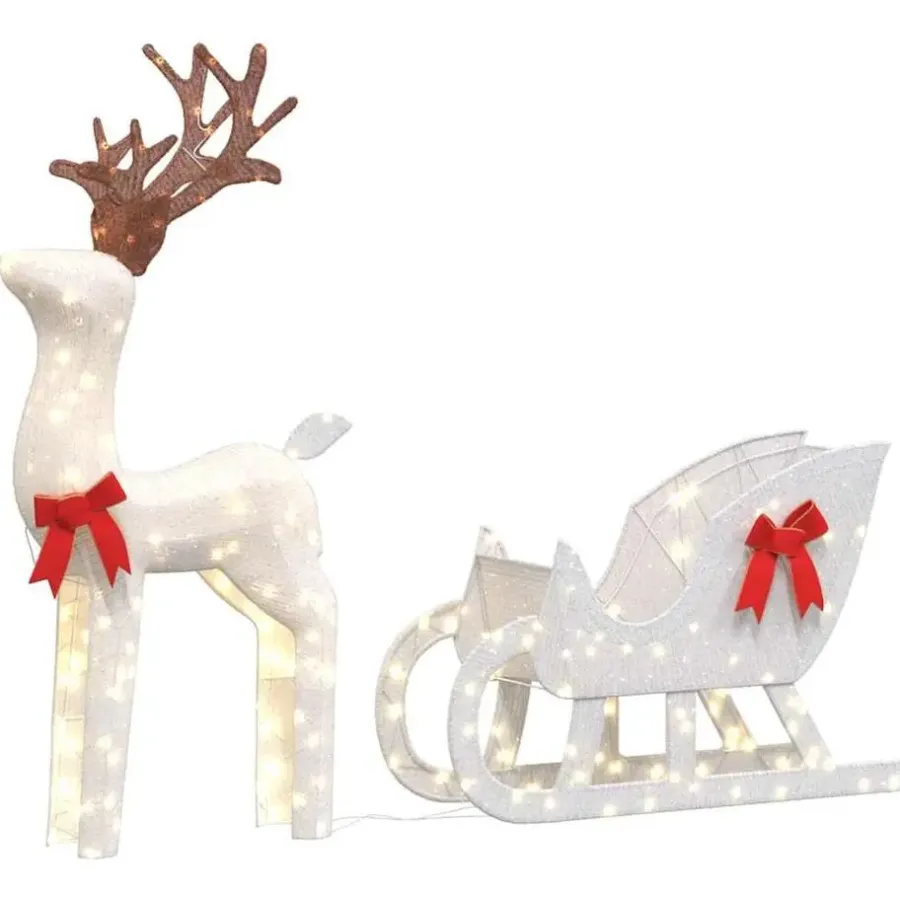 Kerstverlichting-vidaXL - Kerstdecoratie rendier en slee met LED's - Koudwit - Stof en metaal