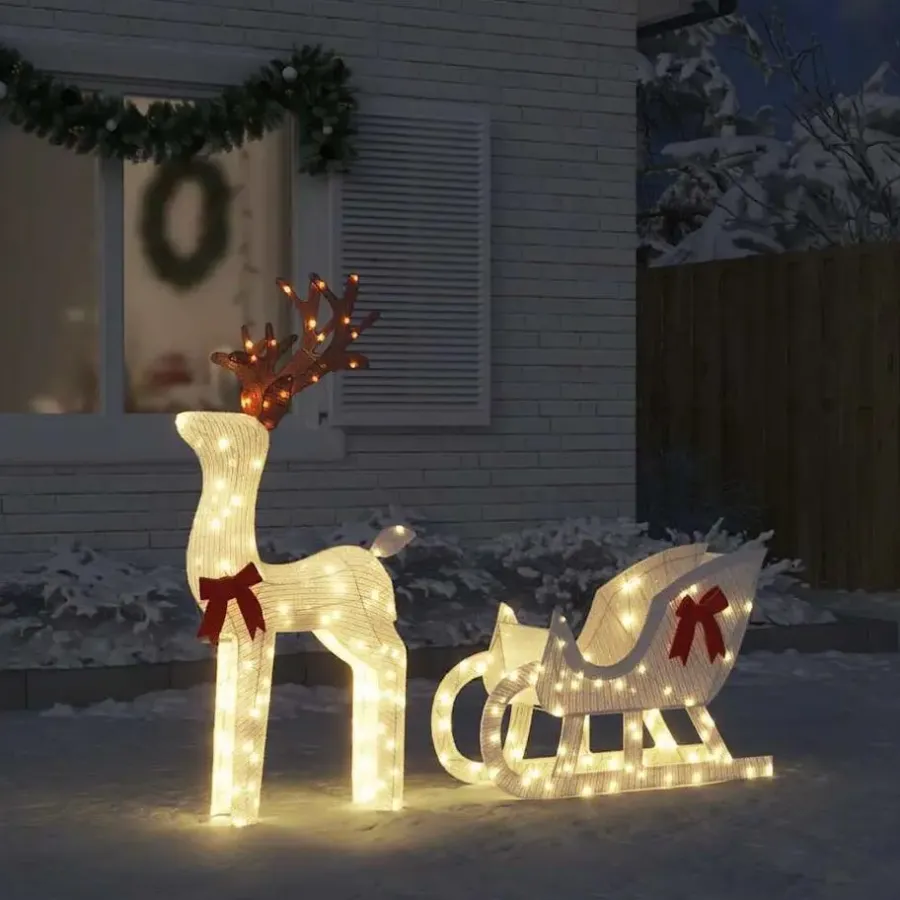 Kerstverlichting-vidaXL - Kerstdecoratie rendier en slee met LED's - Koudwit - Stof en metaal