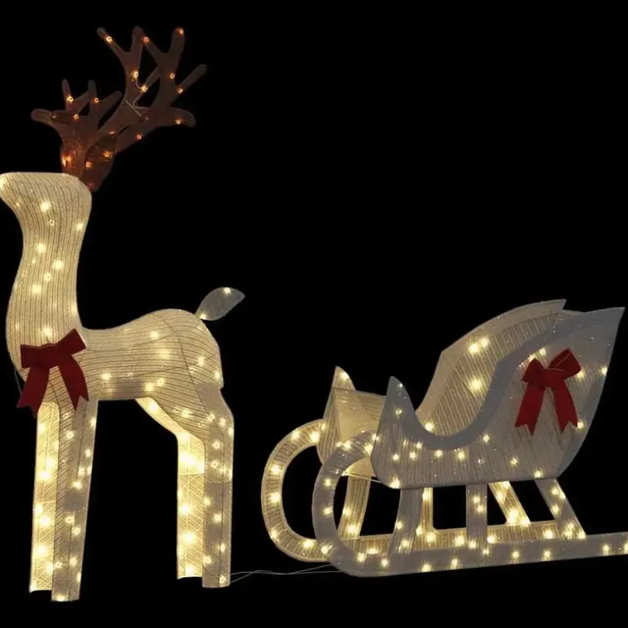 Kerstverlichting-vidaXL - Kerstdecoratie rendier en slee met LED's - Koudwit - Stof en metaal