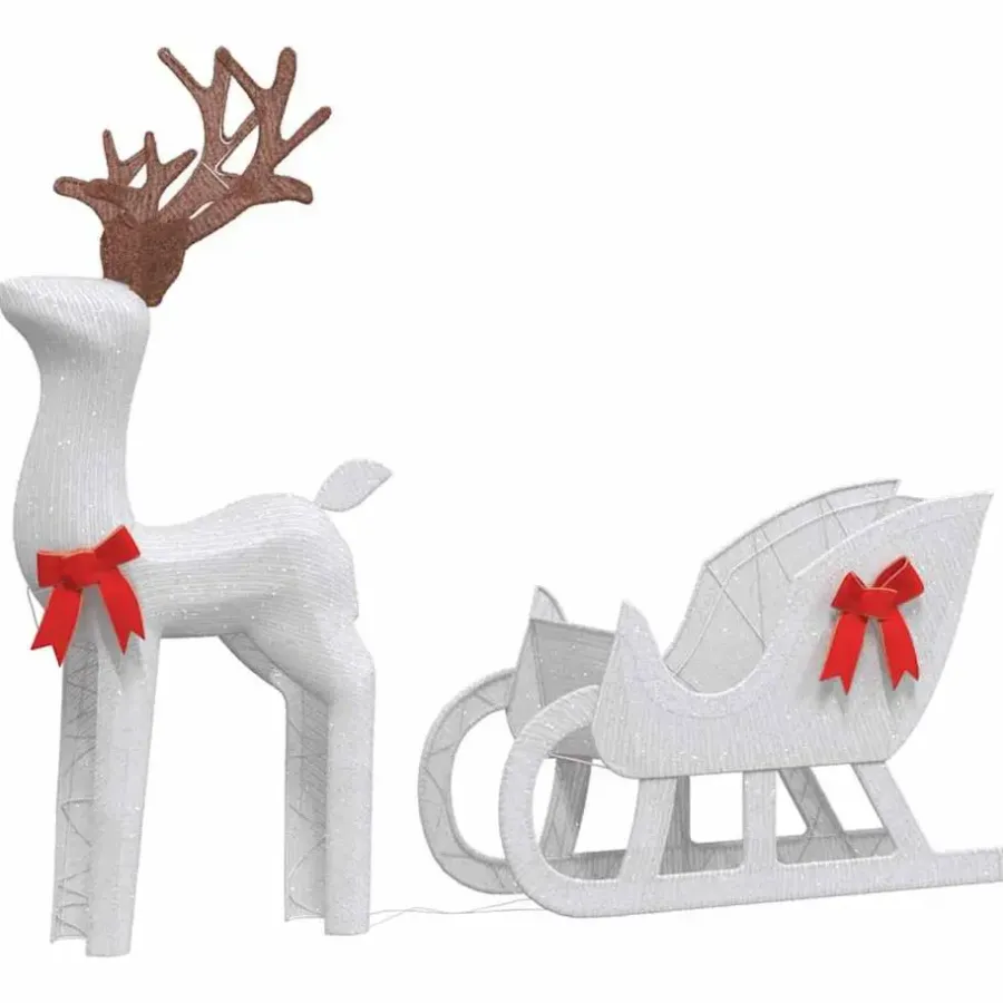 Kerstverlichting-vidaXL - Kerstdecoratie rendier en slee met LED's - Koudwit - Stof en metaal