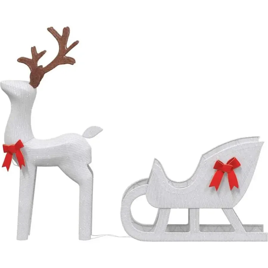 Kerstverlichting-vidaXL - Kerstdecoratie rendier en slee met LED's - Koudwit - Stof en metaal