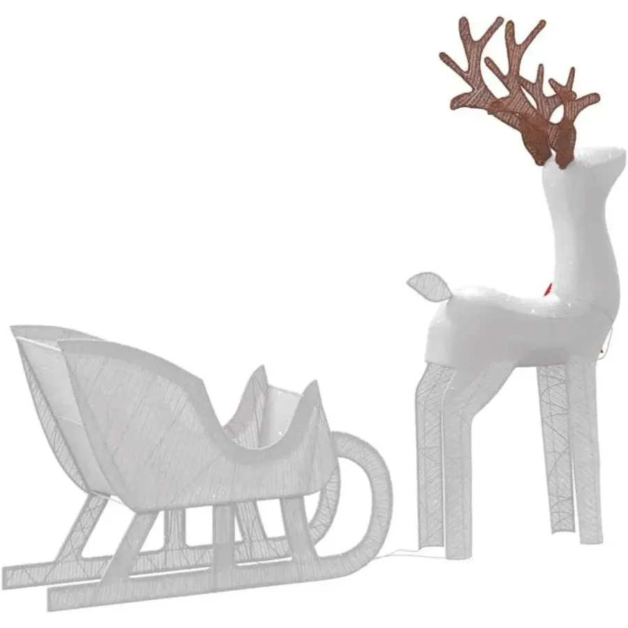 Kerstverlichting-vidaXL - Kerstdecoratie rendier en slee met LED's - Koudwit - Stof en metaal