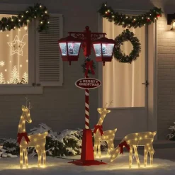 vidaXL - Kerststraatlamp met 2 lantaarns 40,5x80x188 cm - Rood - Metaal en PVC