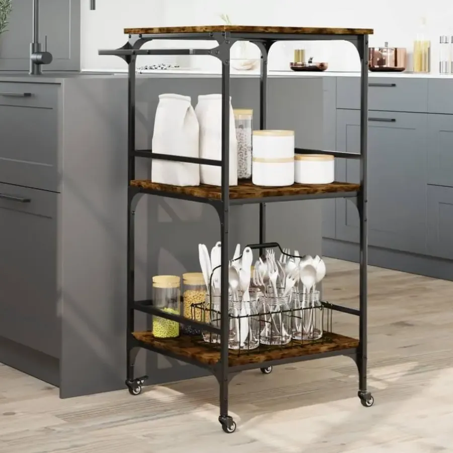 Trolleys-vidaXL - Keukentrolley - Bruin - Bewerkt hout